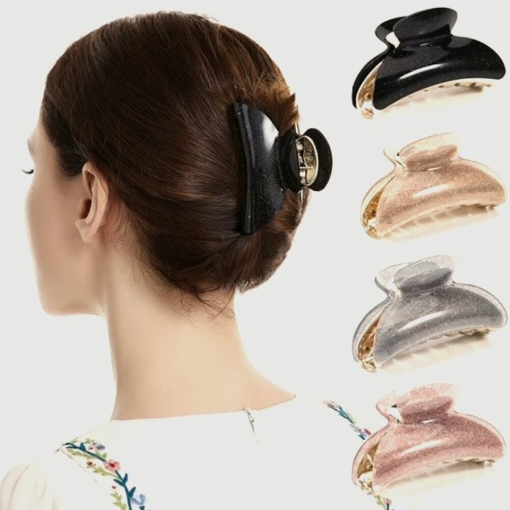 NEW 4PCs of Glittery Hair Claw Double Grip Teeth Clips for Women or Girls